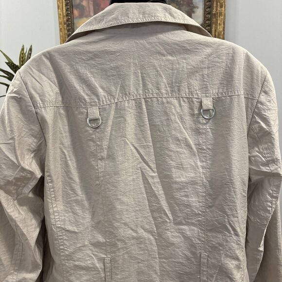 Click Collection Trench Coat Large Beige Pocket Missing Belt Collar Lapel Notch - Picture 6 of 11